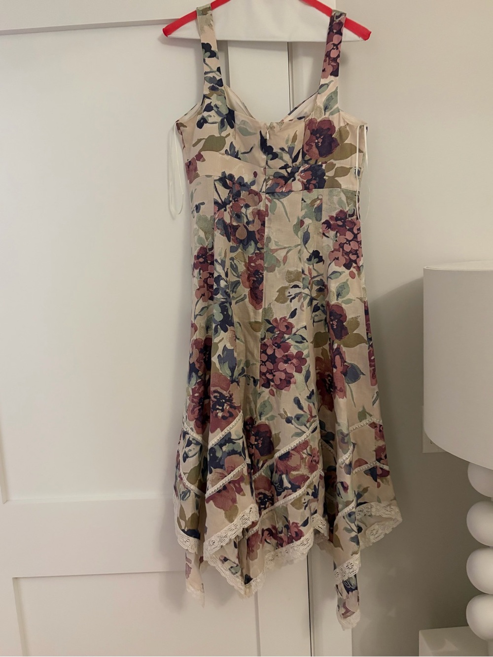 Ralph Lauren Floral Handkerchief Hem Dress in Cream and Purple